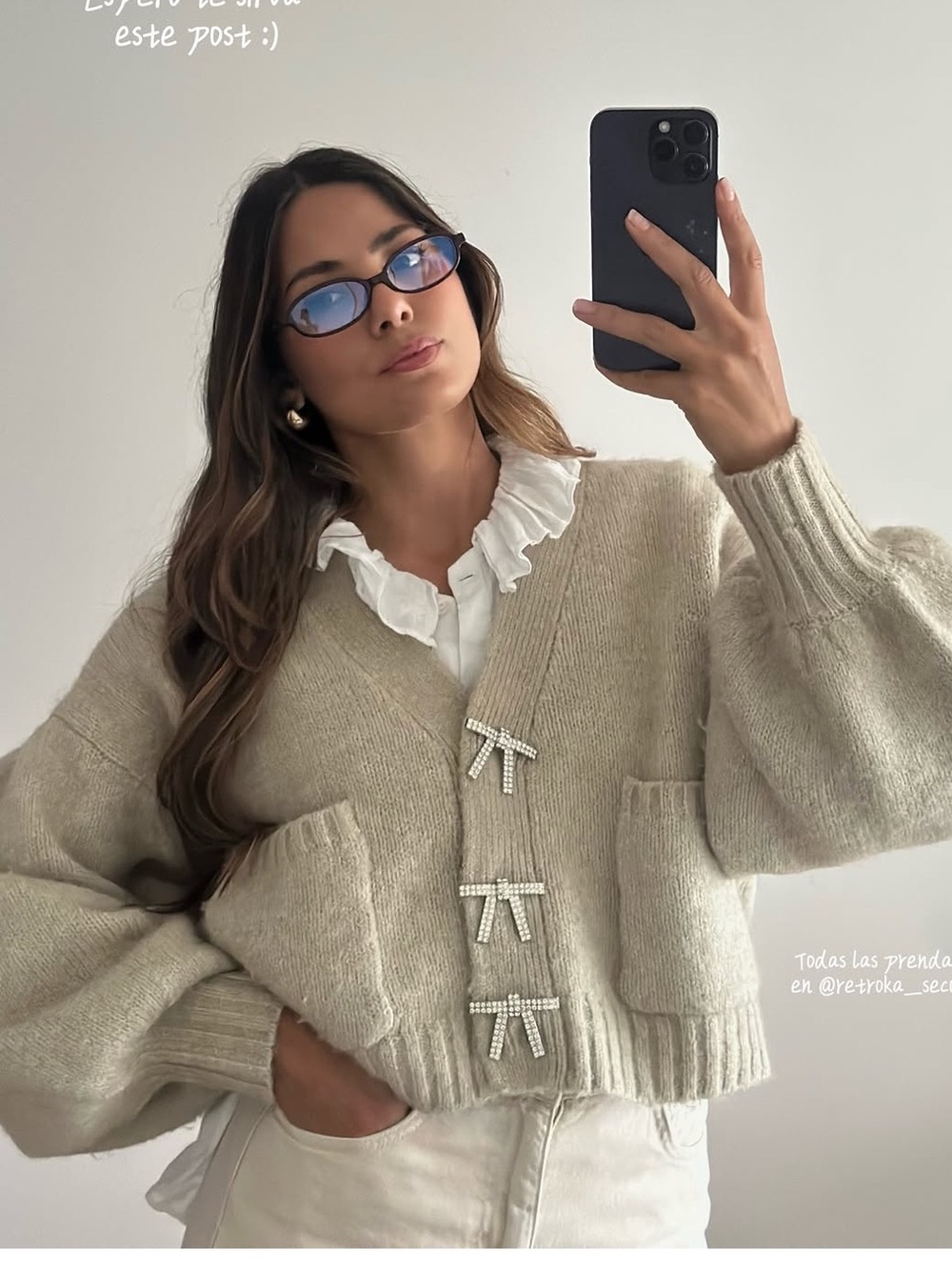 Zara Cropped Bow-Tie Cardigan Set in Beige